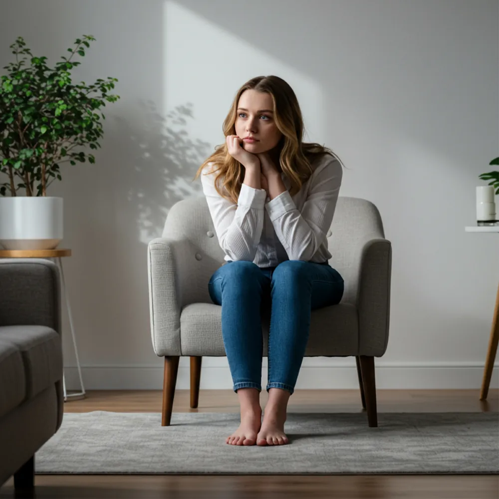 Worried woman seated alone during a fertility health concept
