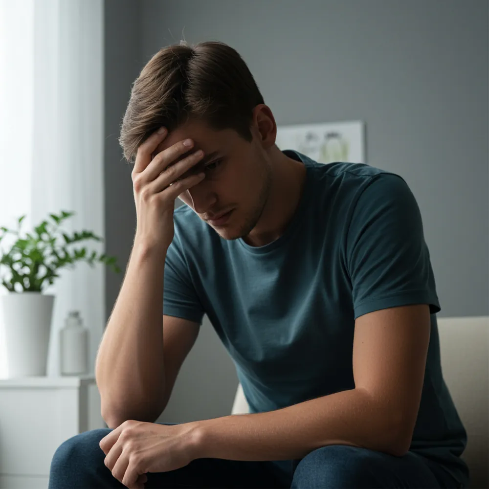 Distressed man seated alone during a male fertility concept