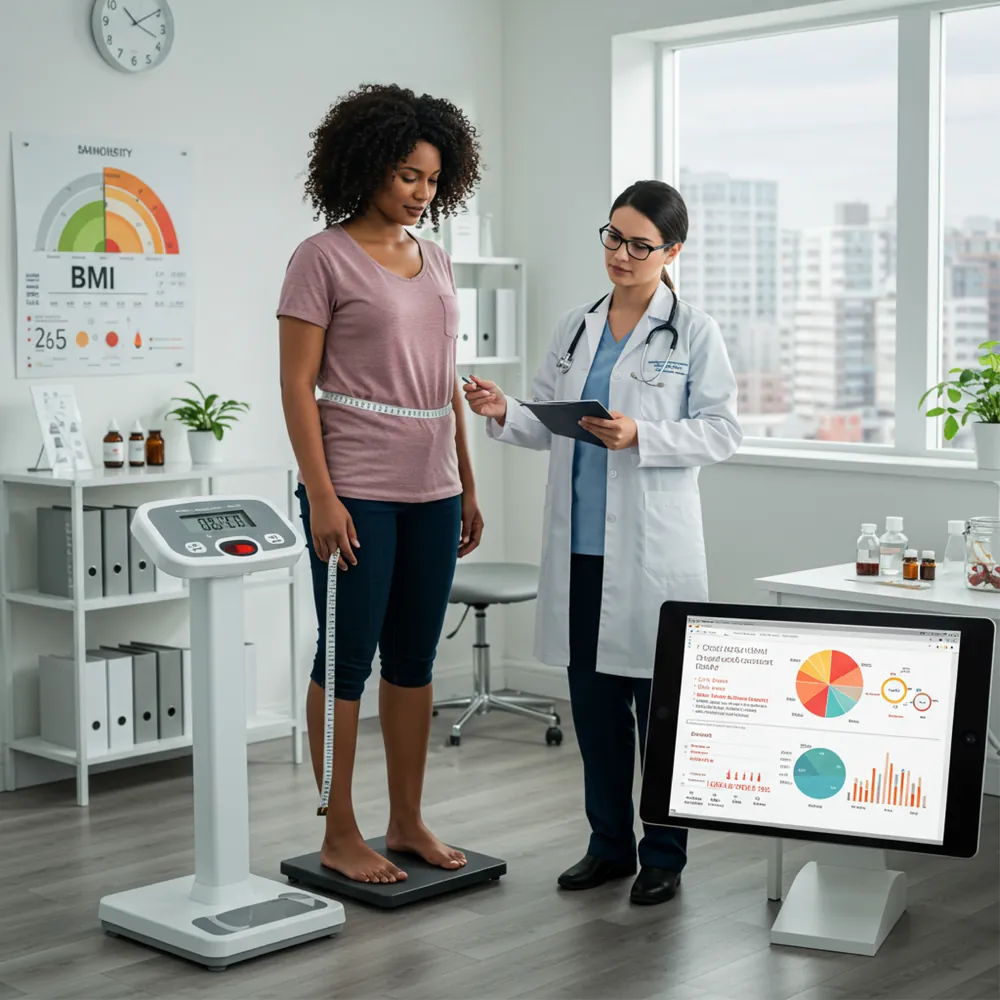 Woman receiving a body composition and obesity assessment