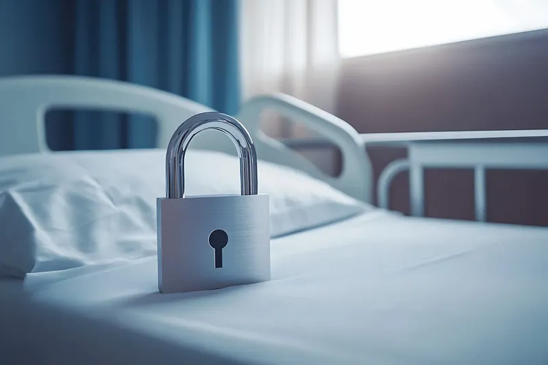 A padlock resting on crisp white bed linen, representing the confidential handling of a cervicitis test and its results in Dubai
