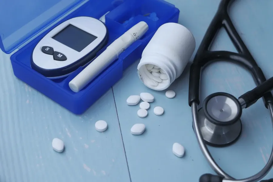 Blood glucose meter, lancet, tablets and stethoscope