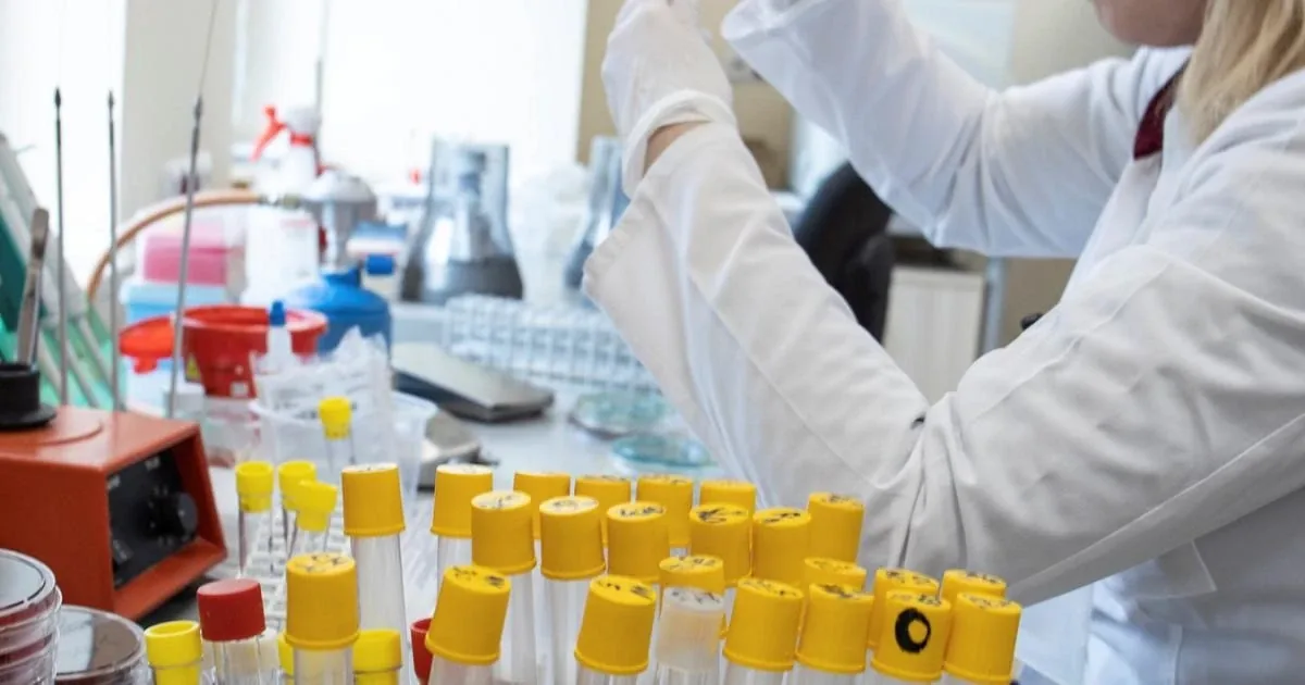 Laboratory technician handling specimen tubes