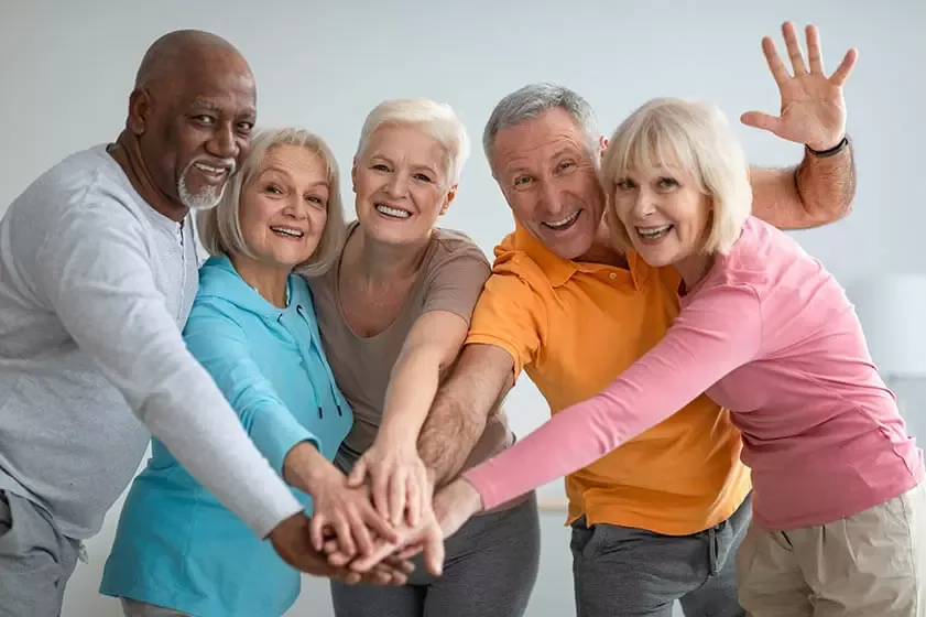 Seniors socialising together in a retirement community in Dubai