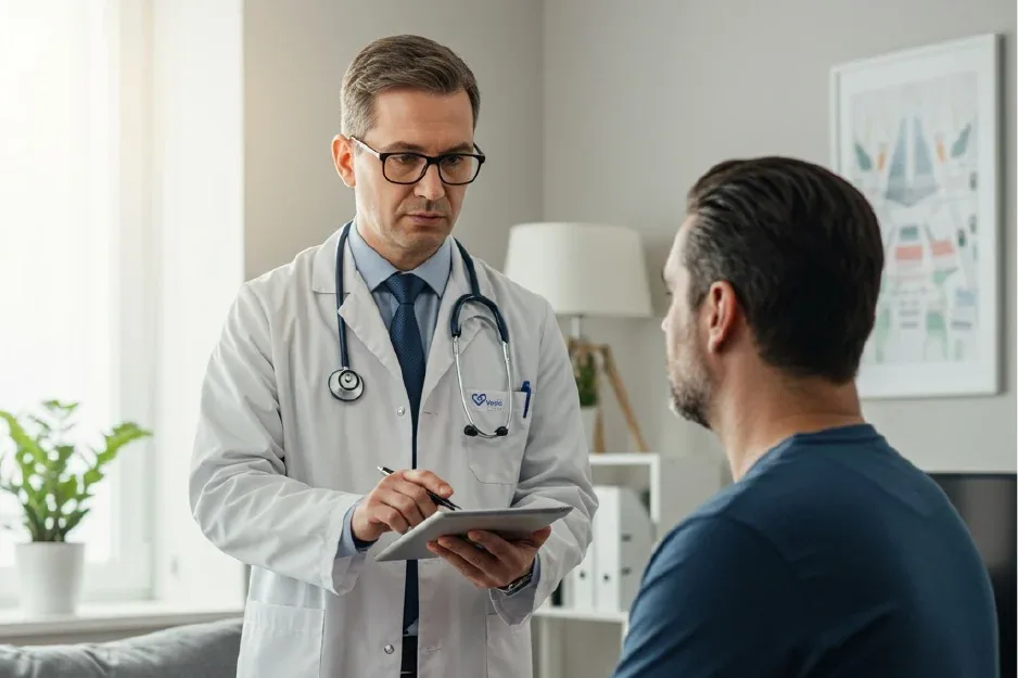 Doctor explaining medical information to a male patient