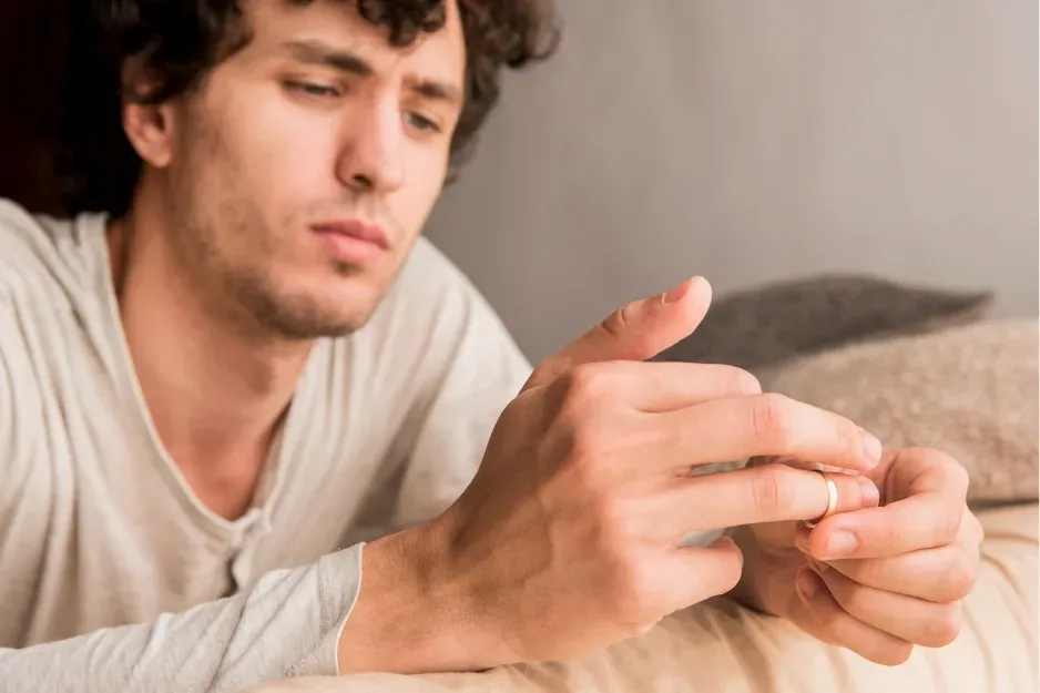 Young man examining a mark on his hand
