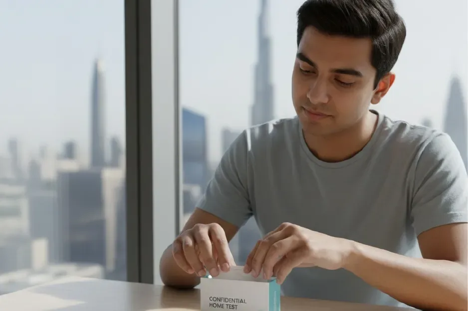 Man opening a confidential home testing kit