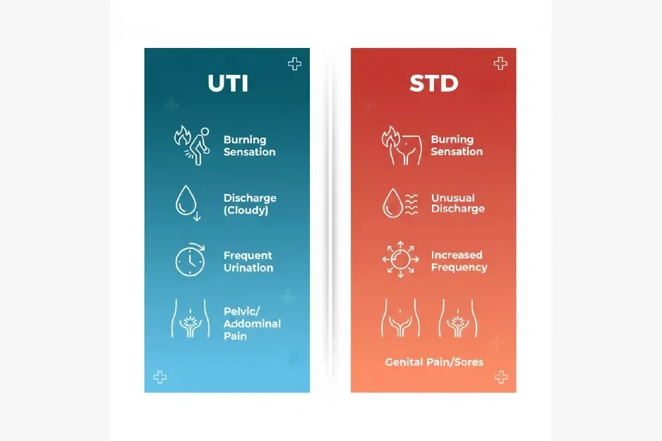 Infographic comparing common UTI and STD symptoms