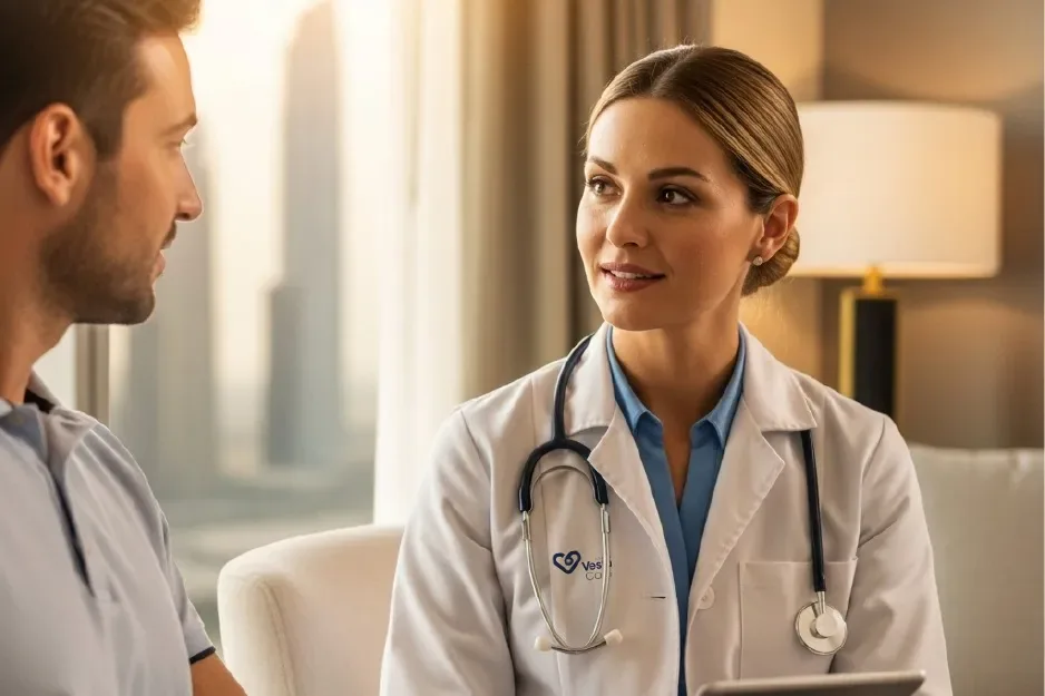 Female doctor consulting a male patient